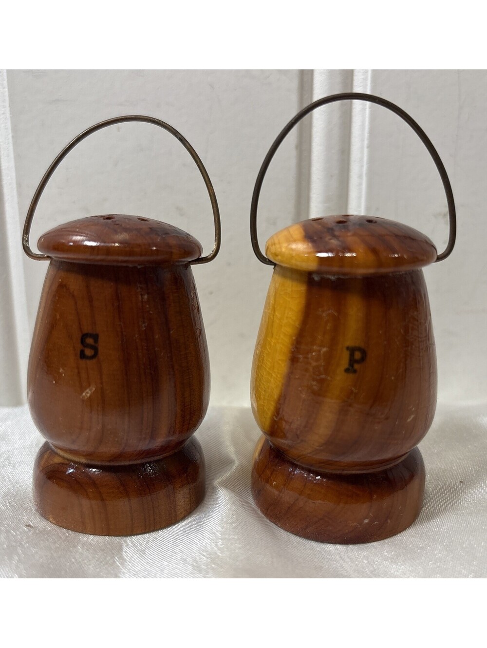 Vintage Lantern Wooden Salt & Pepper Shakers 2.5" X 1.5” Labeled with S & P